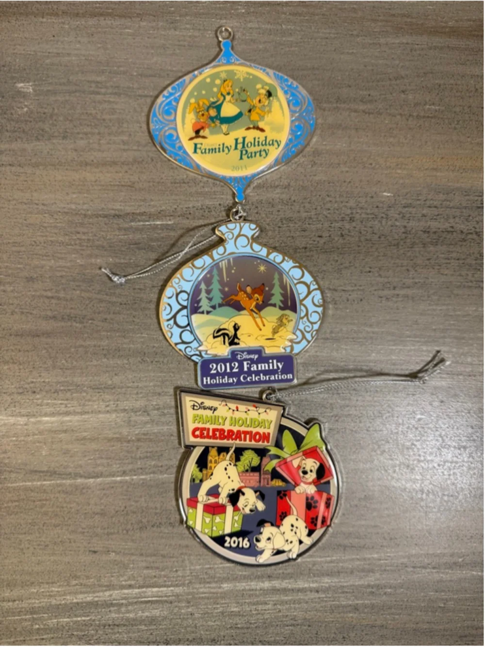 Disney Cast Member Exclusive Holiday Ornament Lot (3) - 2011, 2012, 2016 Metal